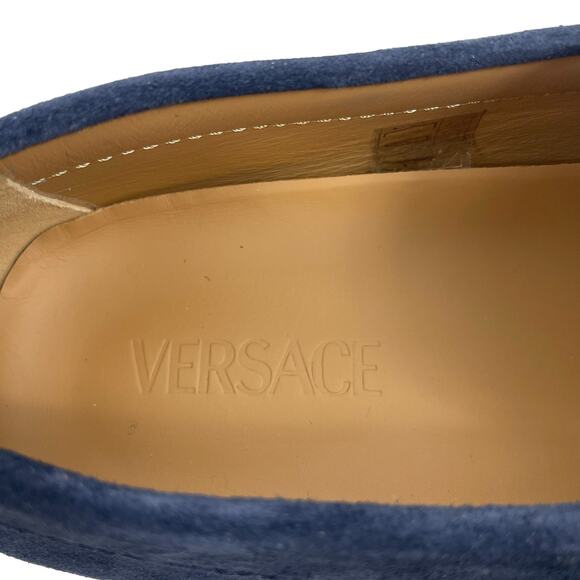 Versace La Medusa Suede Driver Loafers Moccasins Navy Blue Size 42 - Picture 11 of 12